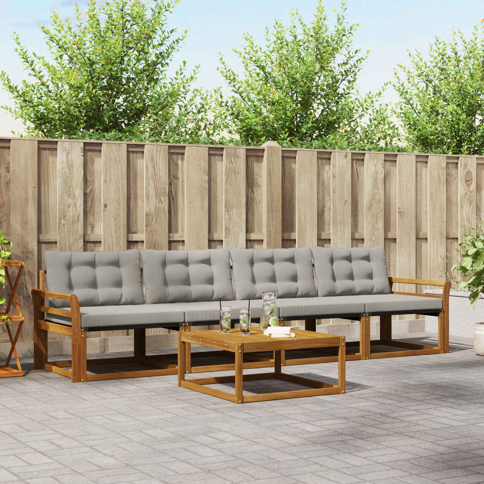 vidaXL Outdoor-Sofagarnitur mit Kissen 5 pcs Natürlich und Hellgrau