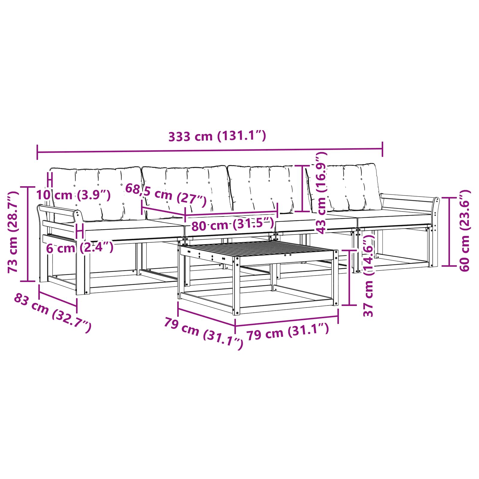 Zunanja garnitura za sedenje 5 pcs Naravna in svetlo siva - slika 8