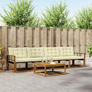 Zunanja garnitura za sedenje z blazino 5 pcs Naravna in smetana