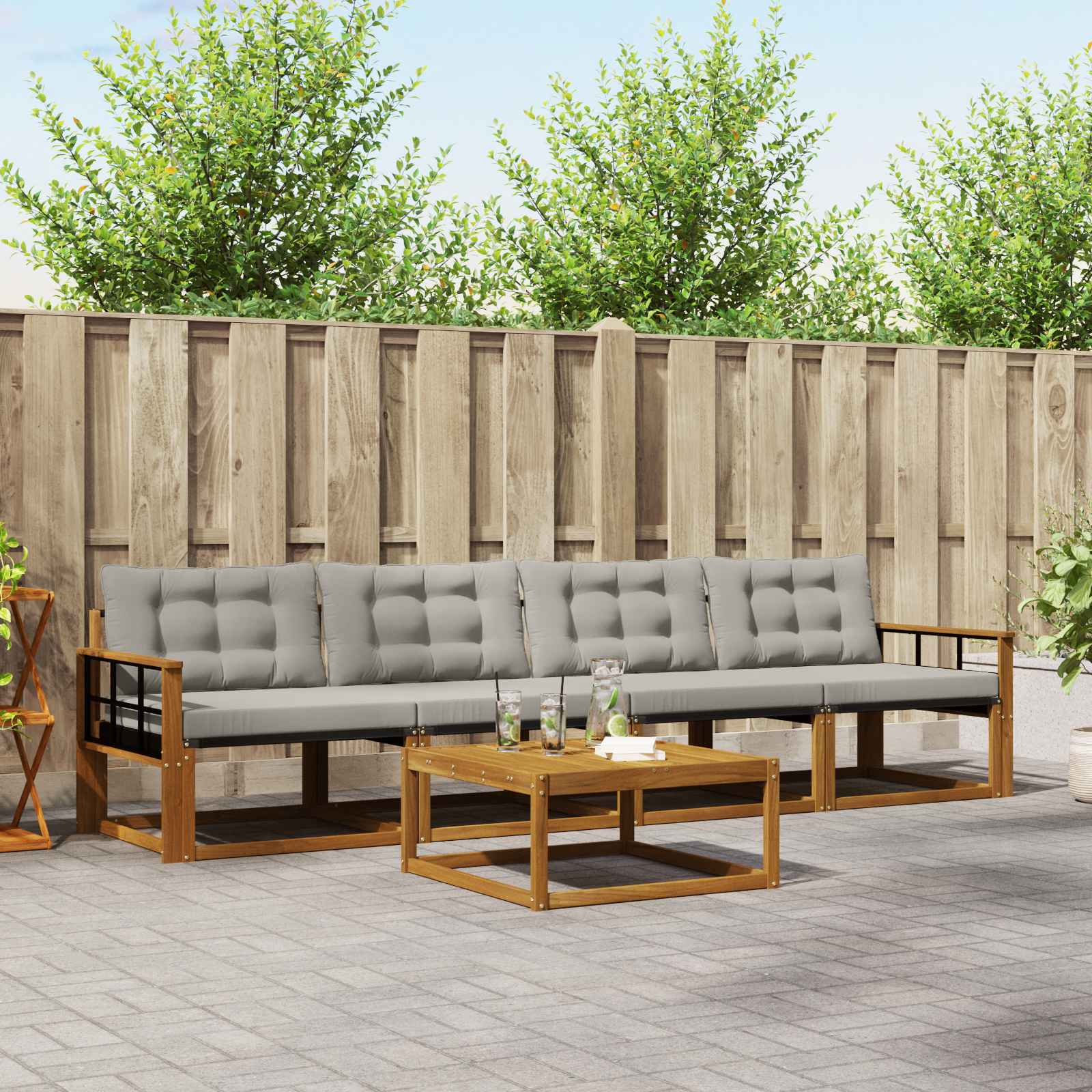 vidaXL Set de canapele de exterior 5 pcs Gri natural și deschis