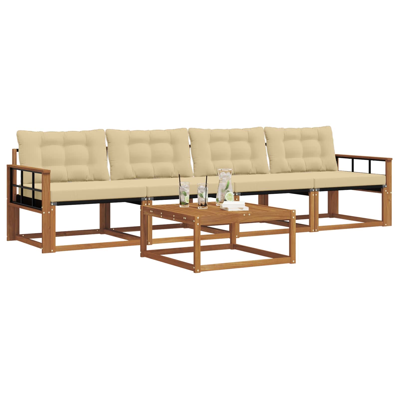 Zunanja garnitura za sedenje z blazino 5 pcs Naravna in bež - slika 3