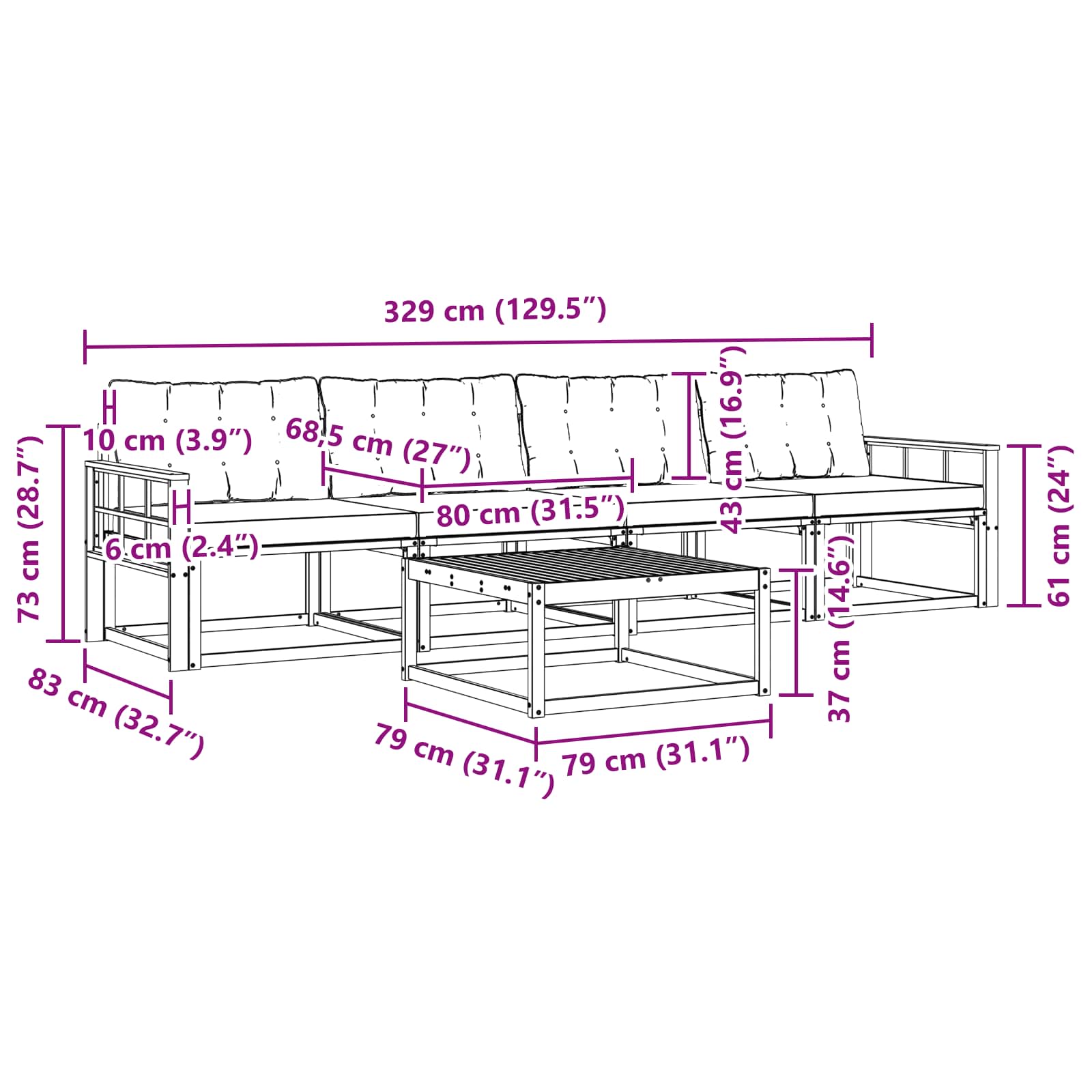 Zunanja garnitura za sedenje z blazino 5 pcs Naravna in bež - slika 8