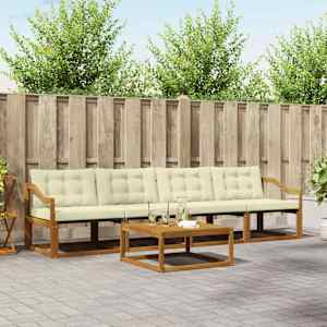 Zunanja garnitura za sedenje z blazino 5 pcs Naravna in smetana