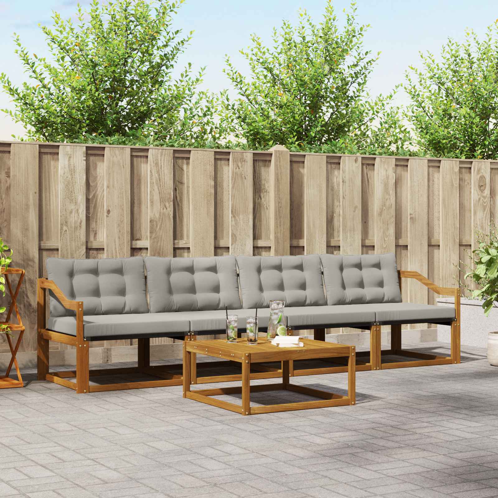 Zunanja garnitura za sedenje 5 pcs Naravna in svetlo siva