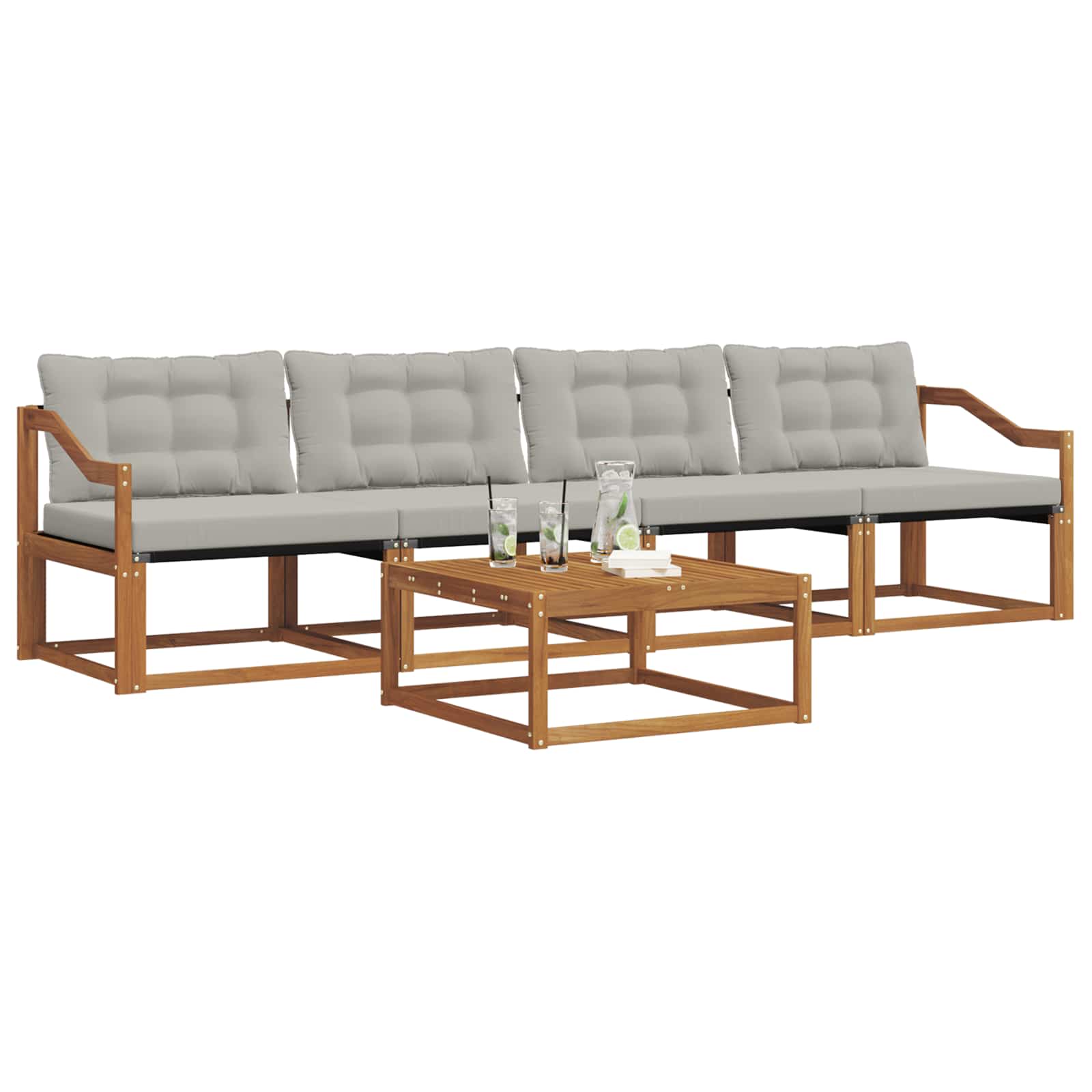 Zunanja garnitura za sedenje 5 pcs Naravna in svetlo siva - slika 3