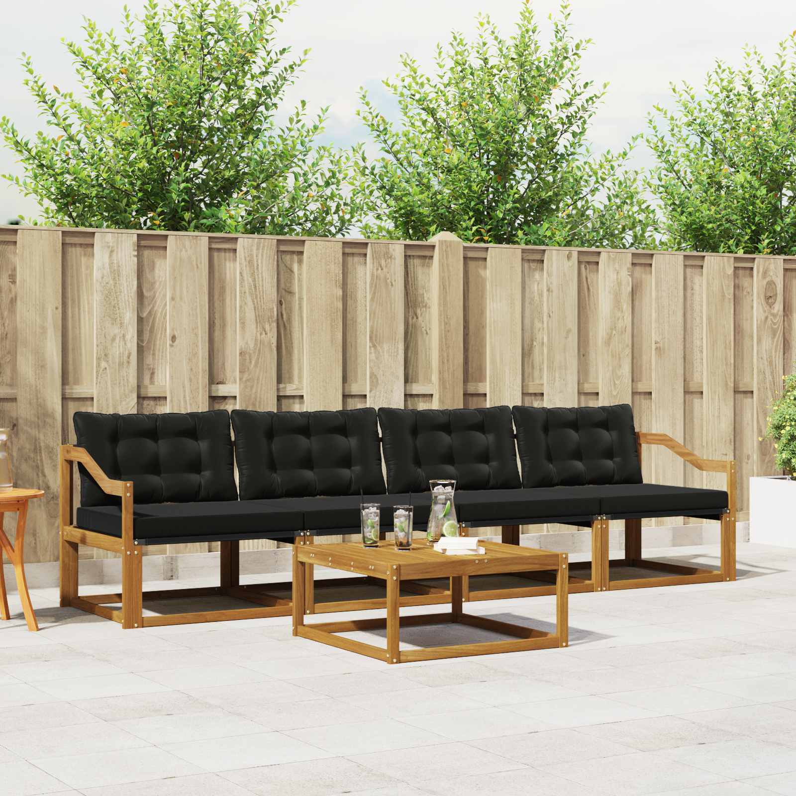 vidaXL Outdoor-Sofagarnitur mit Kissen 5 pcs Natürlich und Schwarz