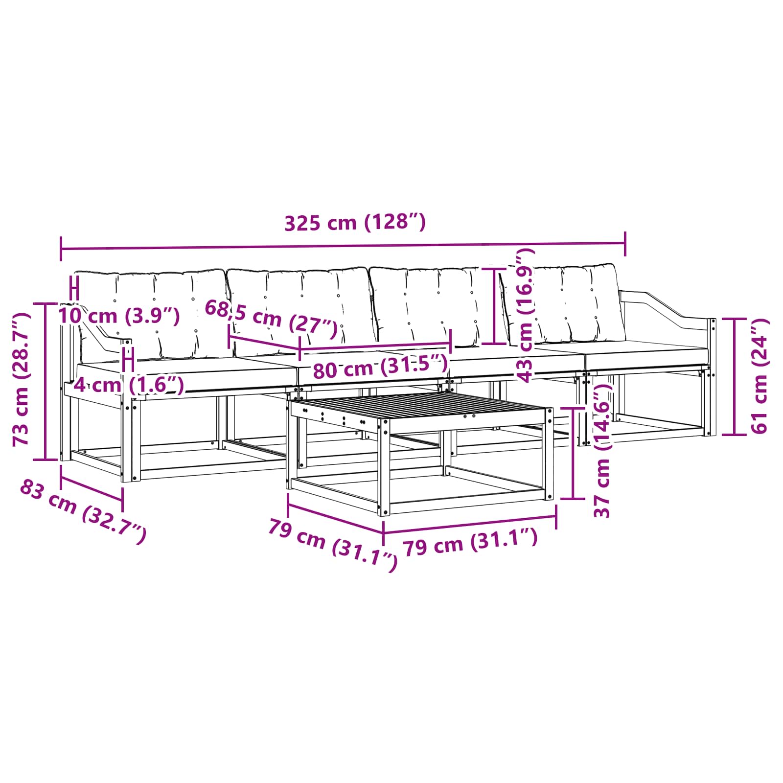 Zunanja garnitura za sedenje z blazino 5 pcs Naravna in bež - slika 8