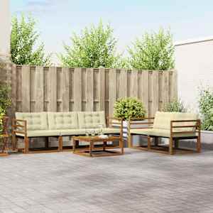 Zunanja garnitura za sedenje z blazino 6 pcs Naravna in smetana