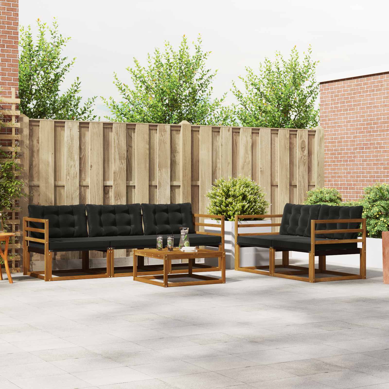 vidaXL Outdoor-Sofagarnitur mit Kissen 6 pcs Natürlich und Schwarz