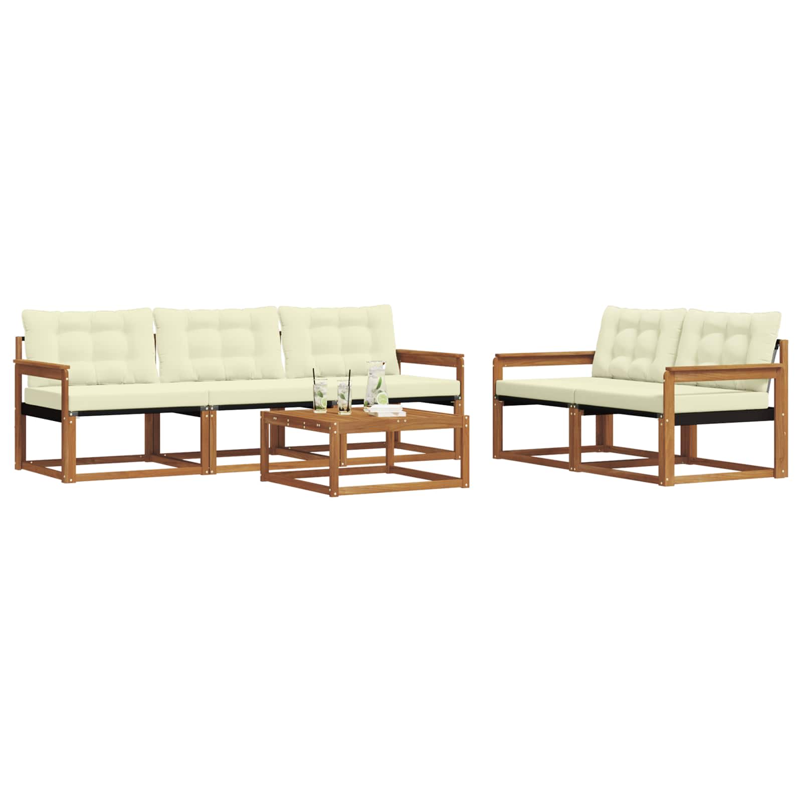 Zunanja garnitura za sedenje z blazino 6 pcs Naravna in smetana - slika 3