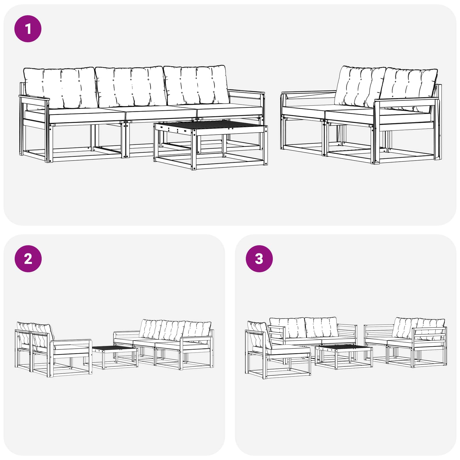 Zunanja garnitura za sedenje z blazino 6 pcs Naravna in smetana - slika 8