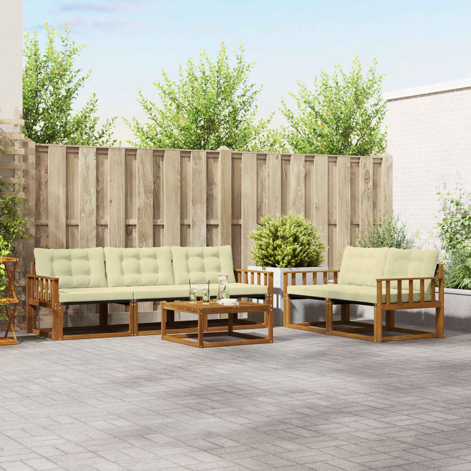 Zunanja garnitura za sedenje z blazino 6 pcs Naravna in smetana