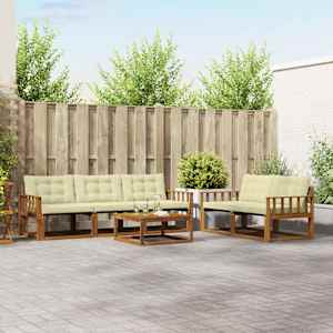 Zunanja garnitura za sedenje z blazino 6 pcs Naravna in smetana