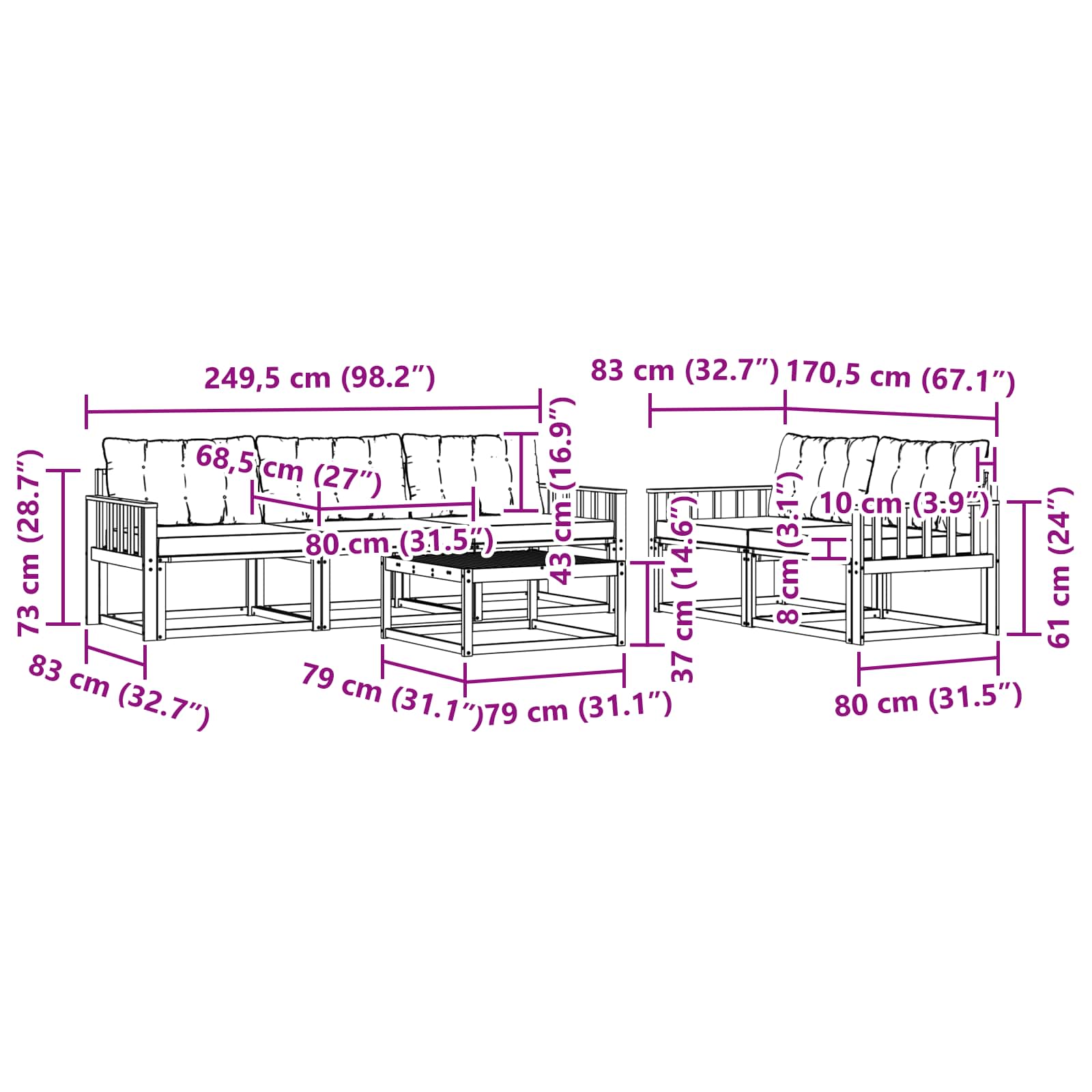 Zunanja garnitura za sedenje z blazino 6 pcs Naravna in smetana - slika 9