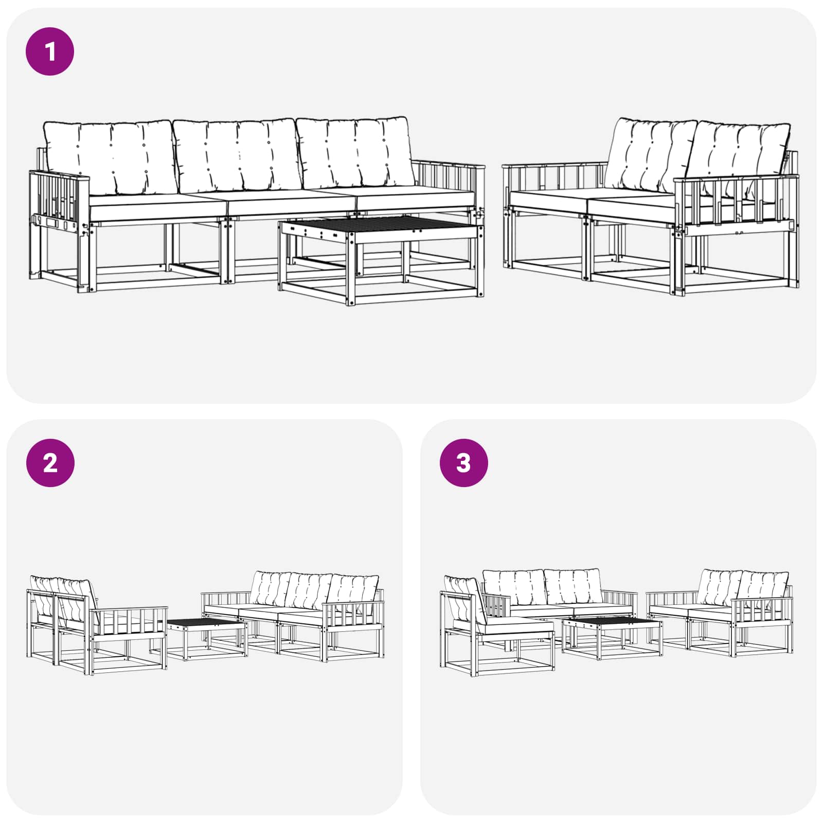 Zunanja garnitura za sedenje z blazino 6 pcs Naravna in smetana - slika 8