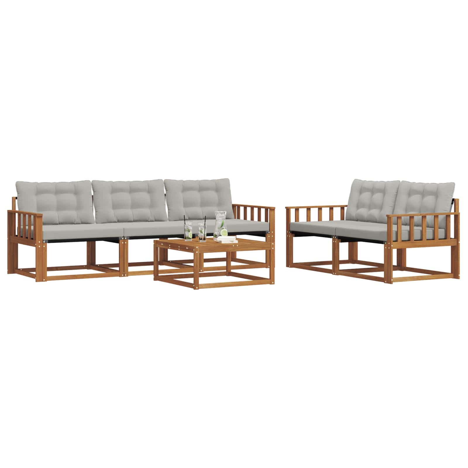 Zunanja garnitura za sedenje 6 pcs Naravna in svetlo siva - slika 3