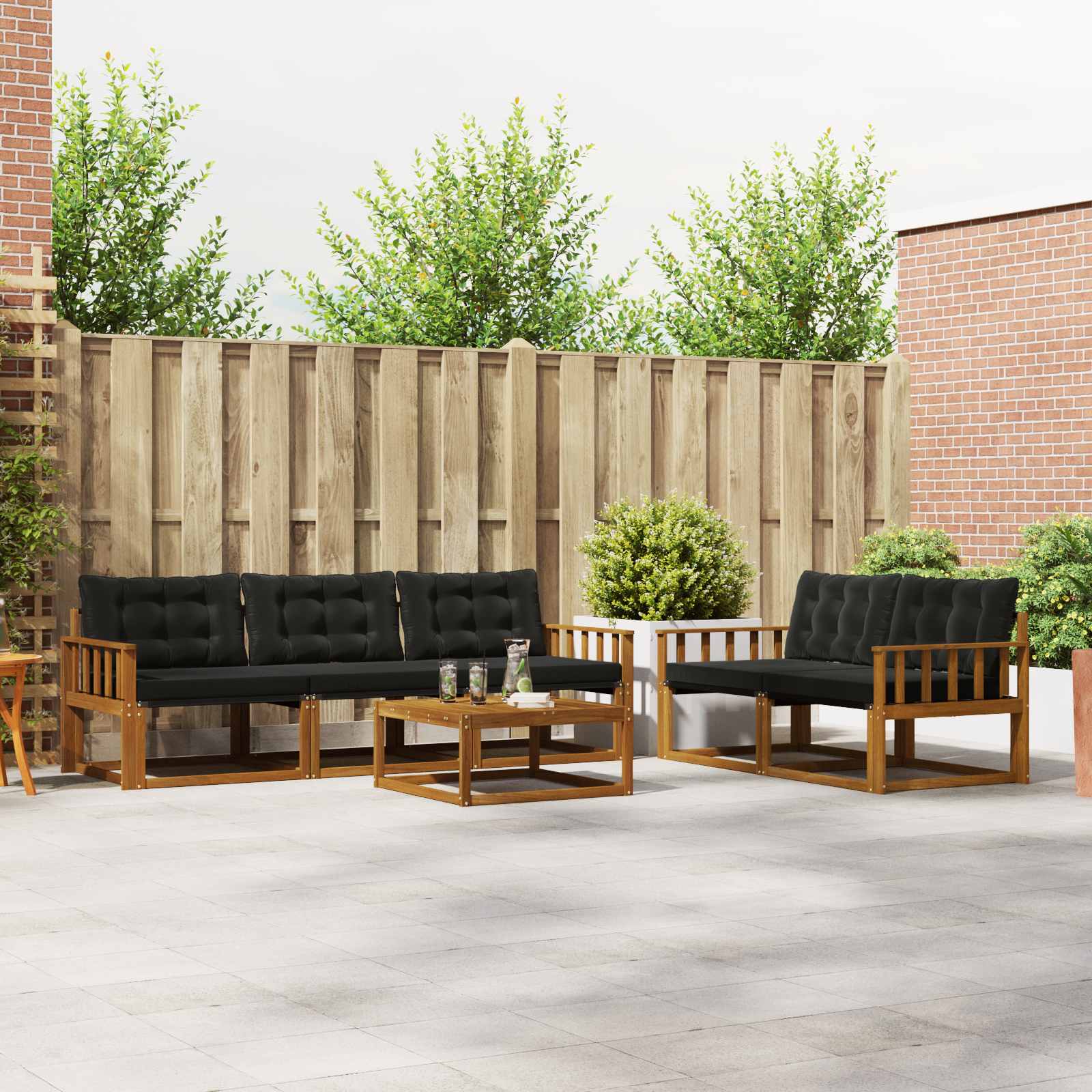 Zunanja garnitura za sedenje z blazino 6 pcs Naravna in črna