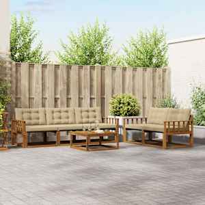 Zunanja garnitura za sedenje z blazino 6 pcs Naravna in bež