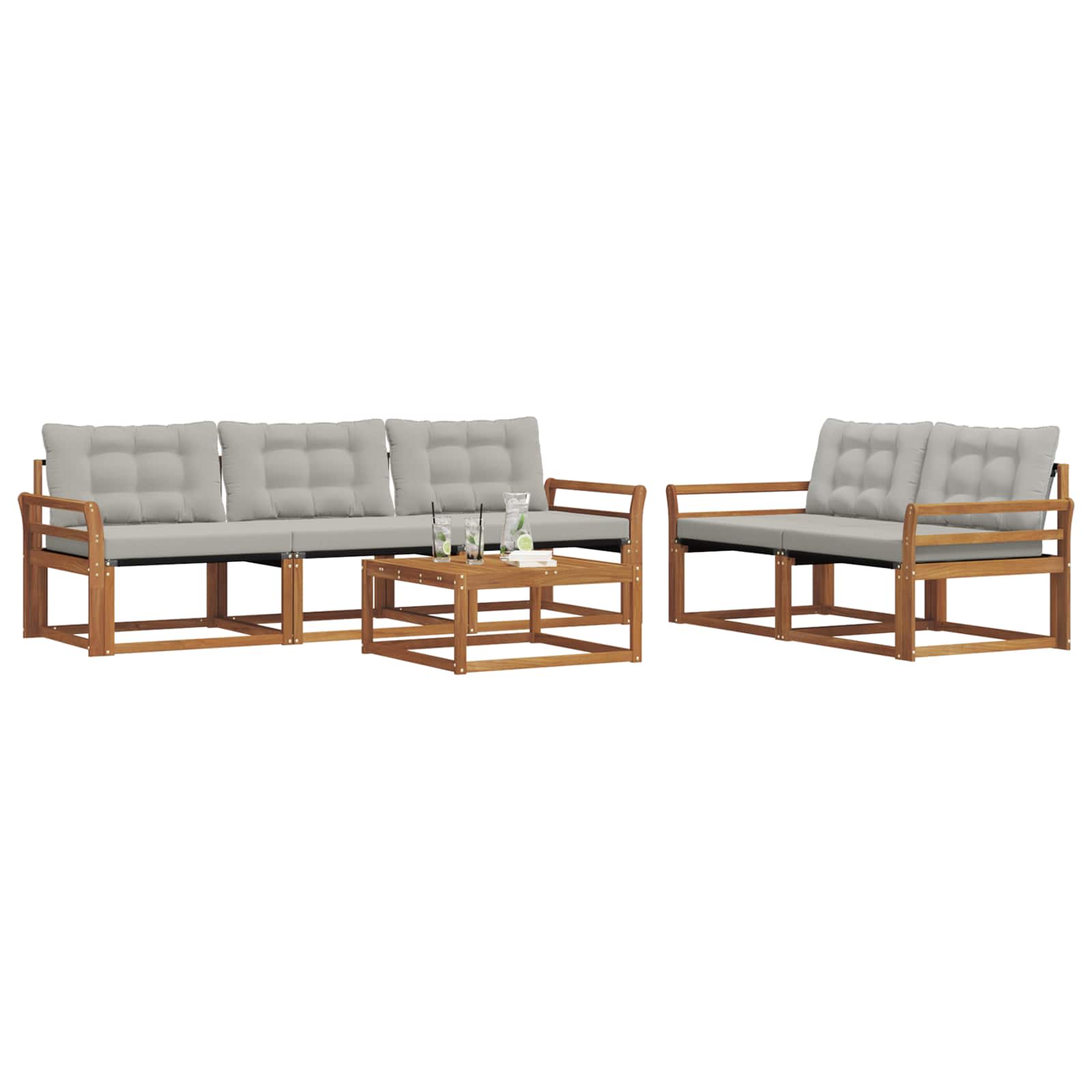 Thumbnail - vidaXL Outdoor-Sofagarnitur mit Kissen 6 pcs Natürlich und Hellgrau