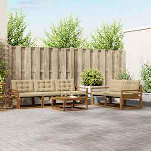 Zunanja garnitura za sedenje z blazino 6 pcs Naravna in bež