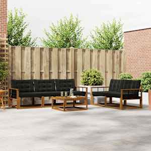 Zunanja garnitura za sedenje z blazino 6 pcs Naravna in črna