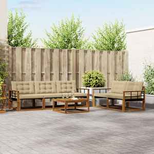 Zunanja garnitura za sedenje z blazino 6 pcs Naravna in bež