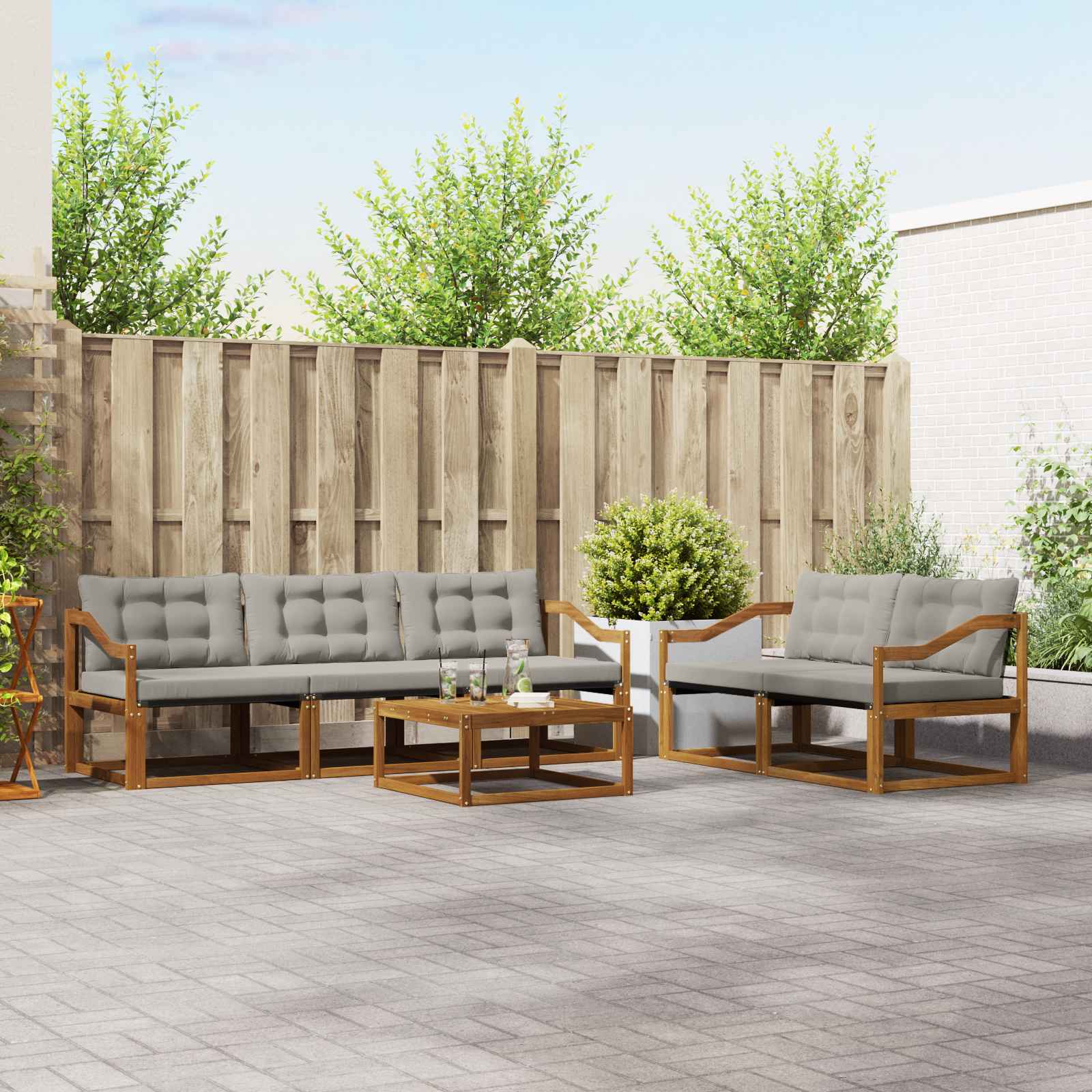 vidaXL Outdoor-Sofagarnitur mit Kissen 6 pcs Natürlich und Hellgrau