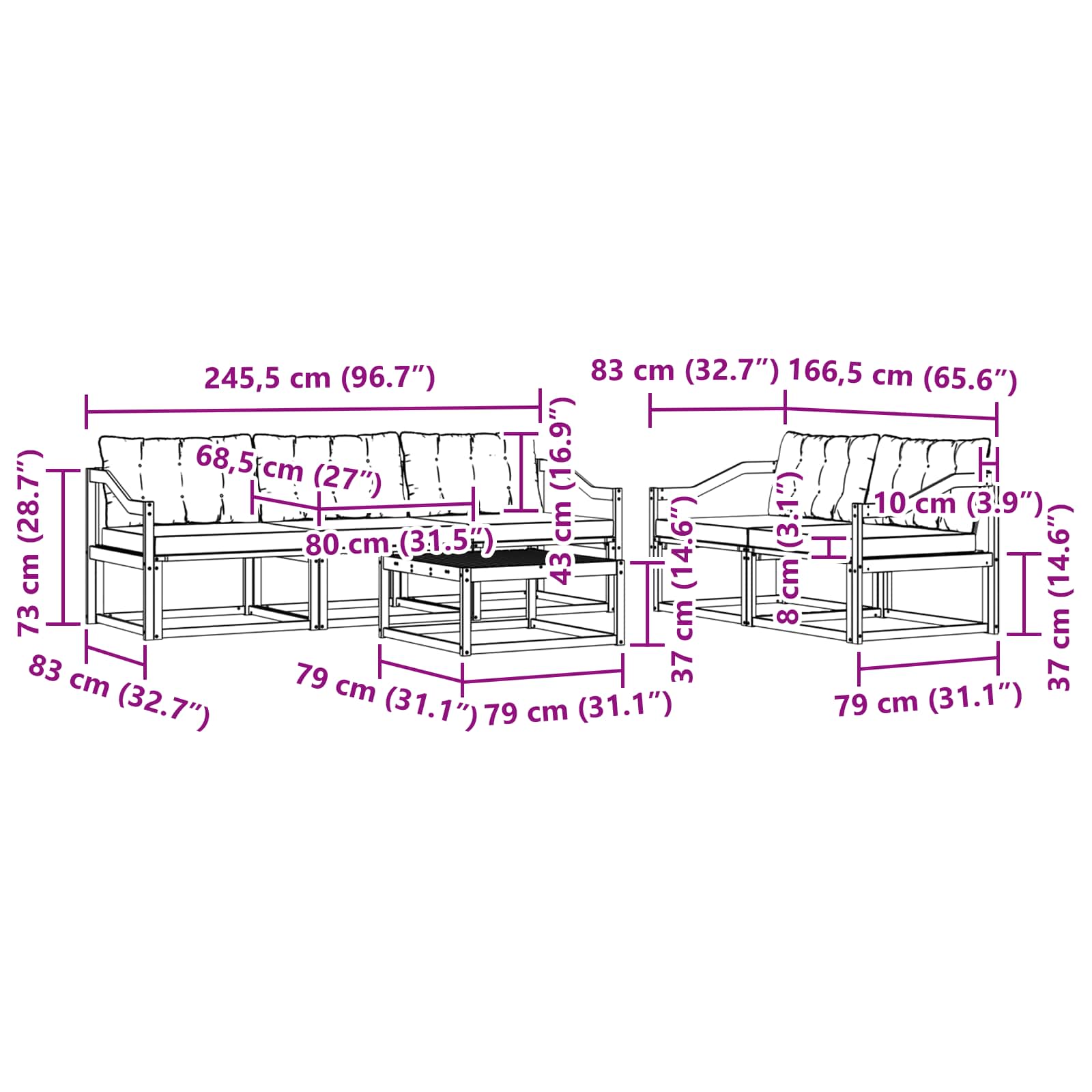 Zunanja garnitura za sedenje 6 pcs Naravna in svetlo siva - slika 9