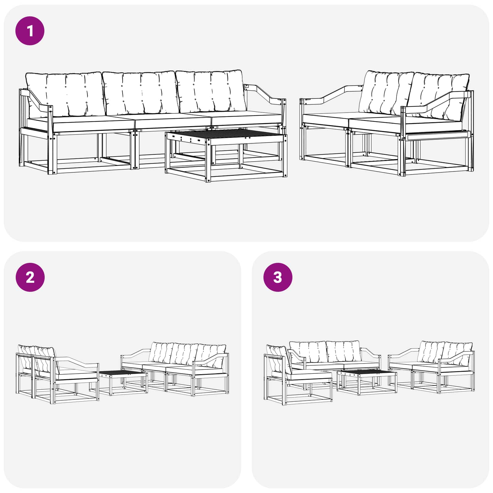 Zunanja garnitura za sedenje 6 pcs Naravna in svetlo siva - slika 8