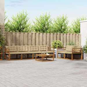 Zunanja garnitura za sedenje z blazino 7 pcs Naravna in bež