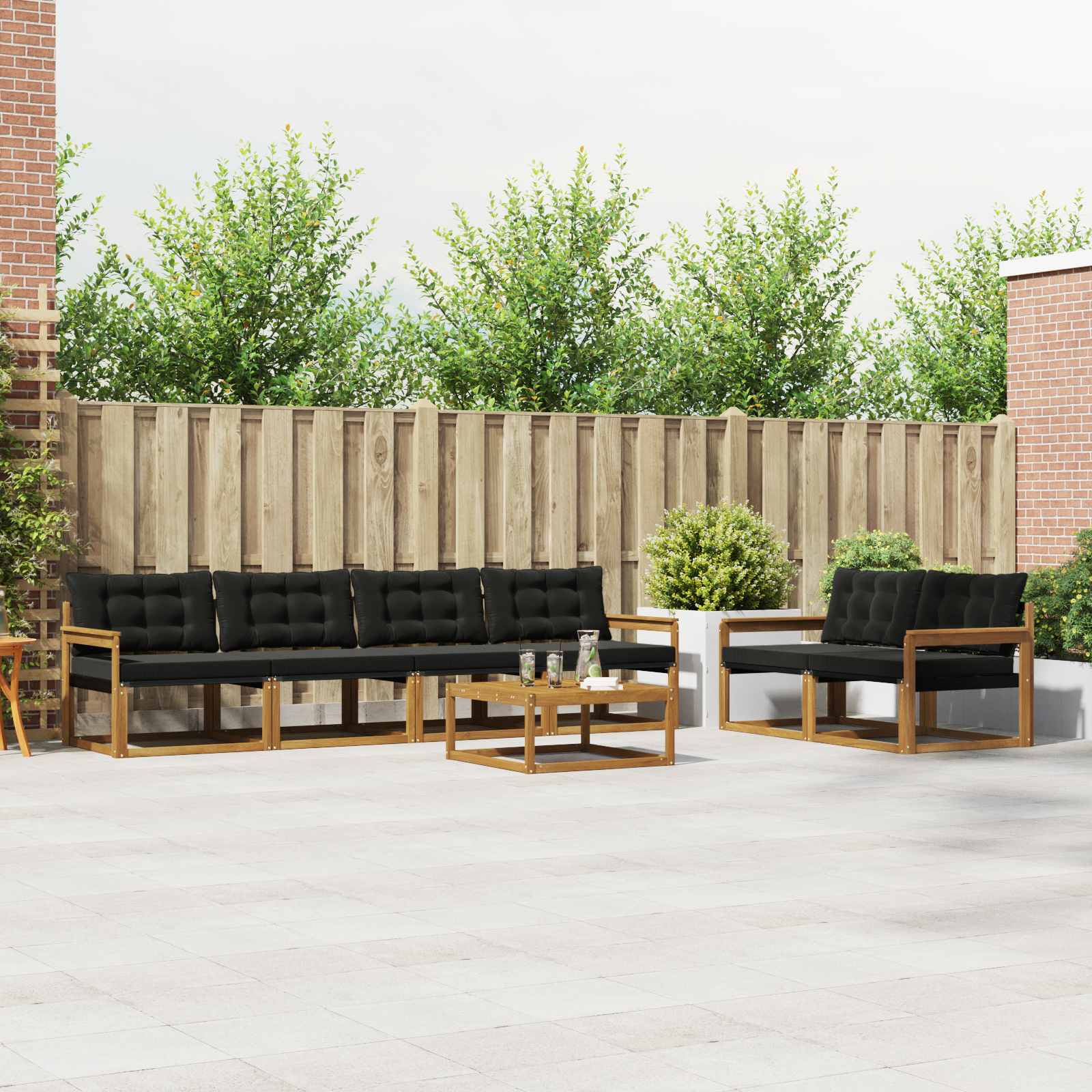 vidaXL Outdoor-Sofagarnitur mit Kissen 7 pcs Natürlich und Schwarz