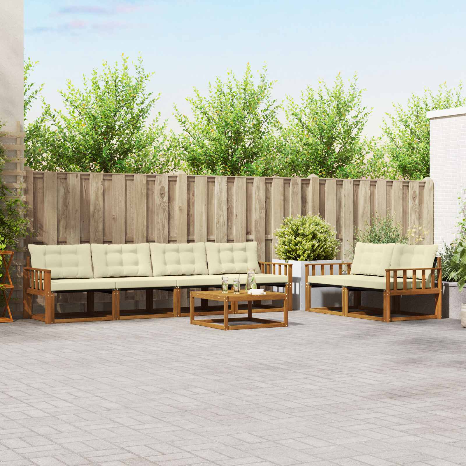 vidaXL Outdoor-Sofagarnitur mit Kissen 7 pcs Natur und Creme