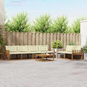 Zunanja garnitura za sedenje z blazino 7 pcs Naravna in smetana