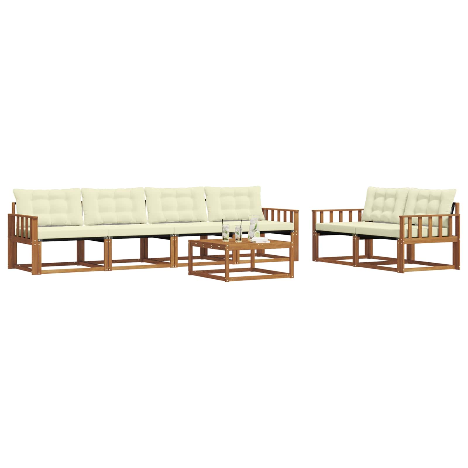 Thumbnail - vidaXL Outdoor-Sofagarnitur mit Kissen 7 pcs Natur und Creme