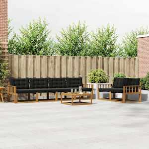 Zunanja garnitura za sedenje z blazino 7 pcs Naravna in črna