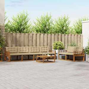Zunanja garnitura za sedenje z blazino 7 pcs Naravna in bež