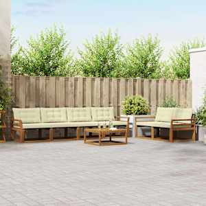 Zunanja garnitura za sedenje z blazino 7 pcs Naravna in smetana
