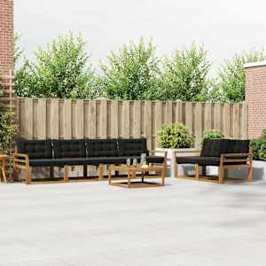 Zunanja garnitura za sedenje z blazino 7 pcs Naravna in črna