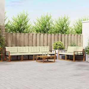 Zunanja garnitura za sedenje z blazino 7 pcs Naravna in smetana