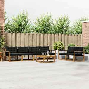 Zunanja garnitura za sedenje z blazino 7 pcs Naravna in črna