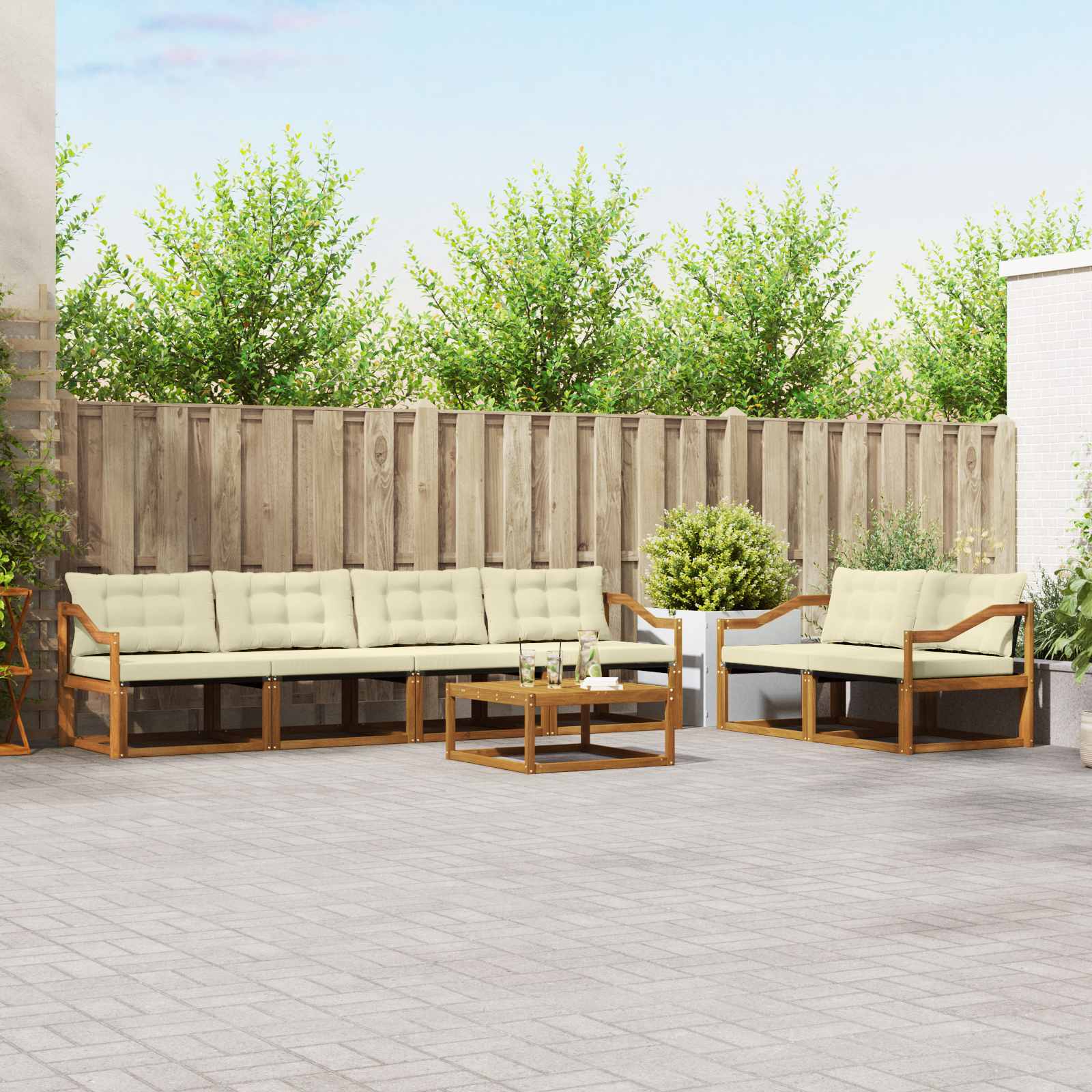 vidaXL Outdoor-Sofagarnitur mit Kissen 7 pcs Natur und Creme