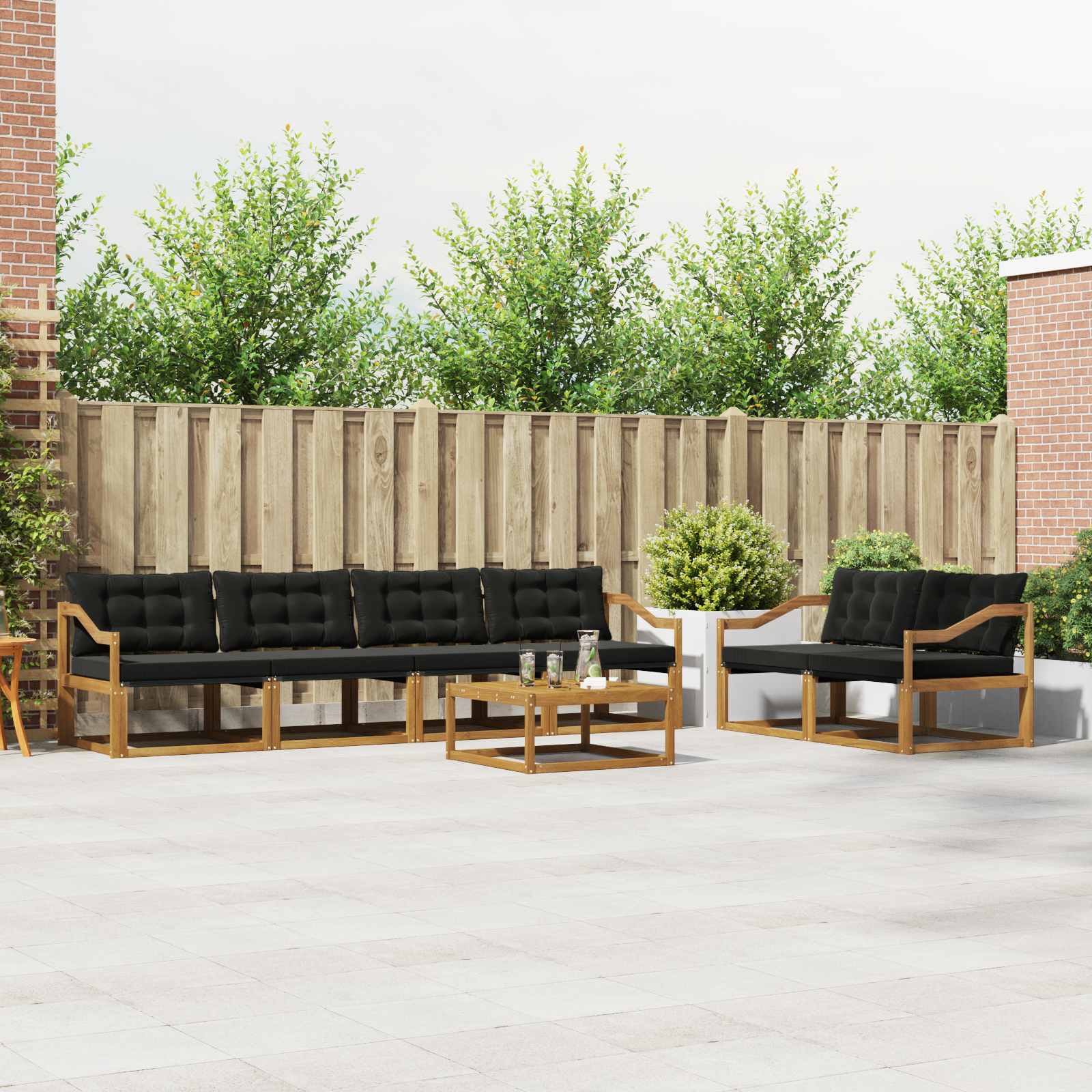 vidaXL Outdoor-Sofagarnitur mit Kissen 7 pcs Natürlich und Schwarz