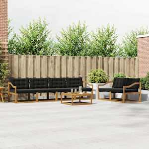 Zunanja garnitura za sedenje z blazino 7 pcs Naravna in črna