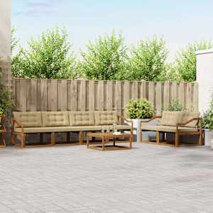 Zunanja garnitura za sedenje z blazino 7 pcs Naravna in bež