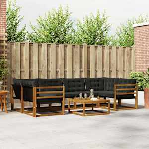 Zunanja garnitura za sedenje z blazino 7 pcs Naravna in črna