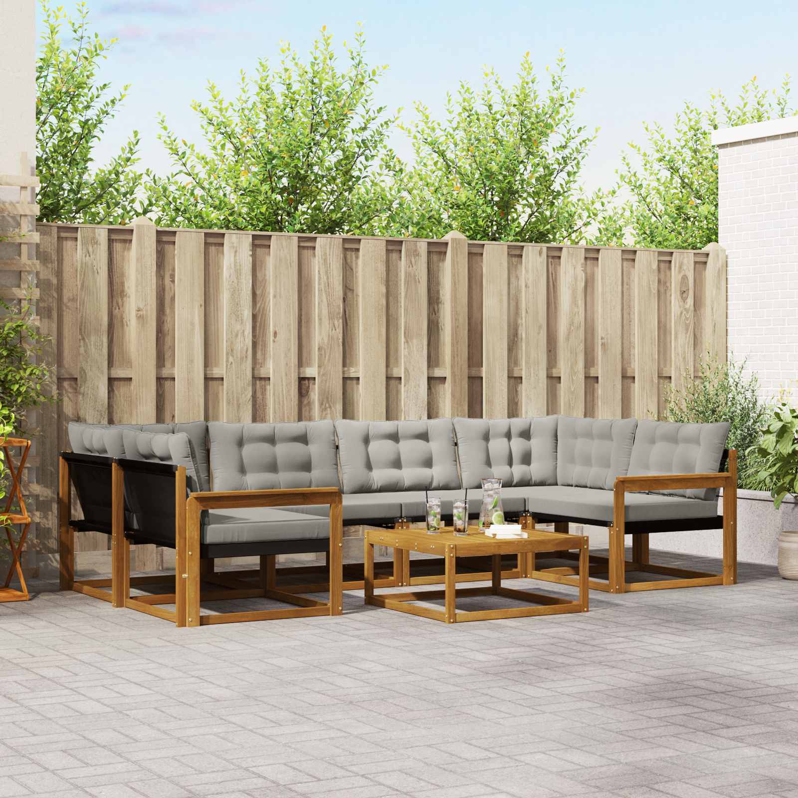 vidaXL Outdoor-Sofagarnitur mit Kissen 7 pcs Natürlich und Hellgrau