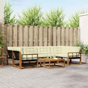 Zunanja garnitura za sedenje z blazino 7 pcs Naravna in smetana