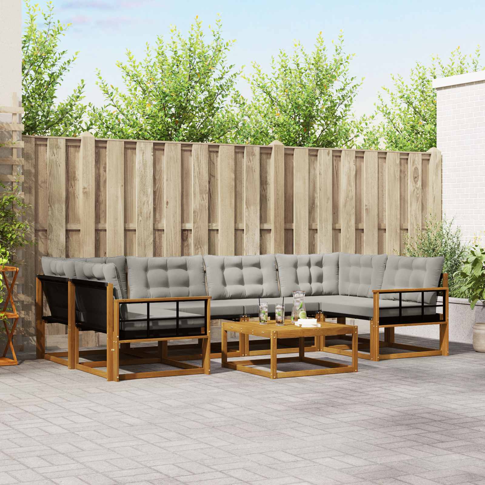 vidaXL Outdoor-Sofagarnitur mit Kissen 7 pcs Natürlich und Hellgrau