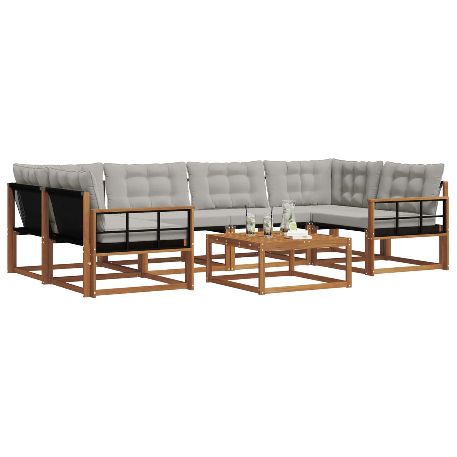 Thumbnail - vidaXL Outdoor-Sofagarnitur mit Kissen 7 pcs Natürlich und Hellgrau