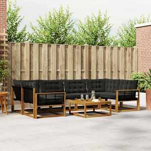 Zunanja garnitura za sedenje z blazino 7 pcs Naravna in črna